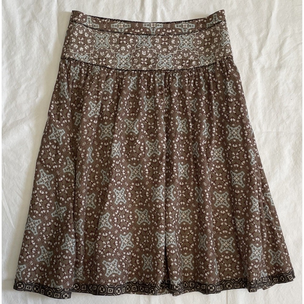 Banana Republic Boho Earthy Brown Prairie Hippie Embroidered Midi Skirt Size 2